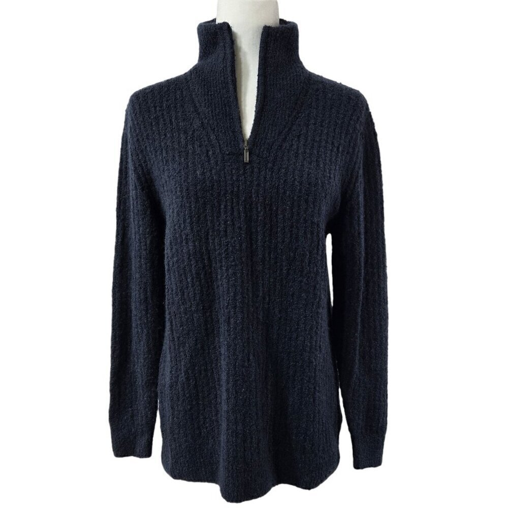 L.L. Bean Wool Blend Dark Blue Cozy Cloud Quarter Zip Sweater Fuzzy Neutral